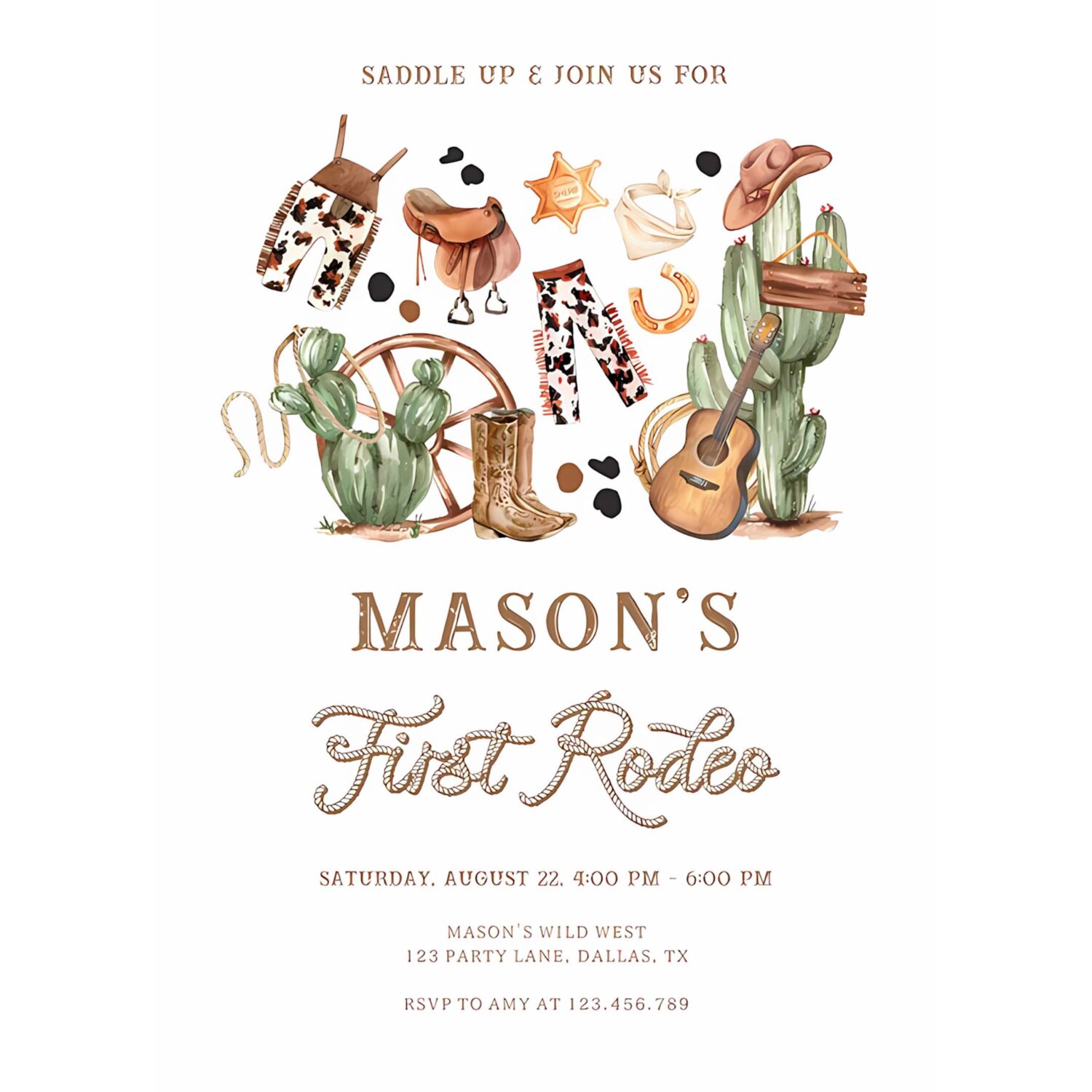 First rodeo cowboy wild west western boy birthday invitation t72z 4
