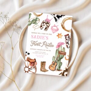 First rodeo cowboy wild west western girl birthday invitation t44c 1