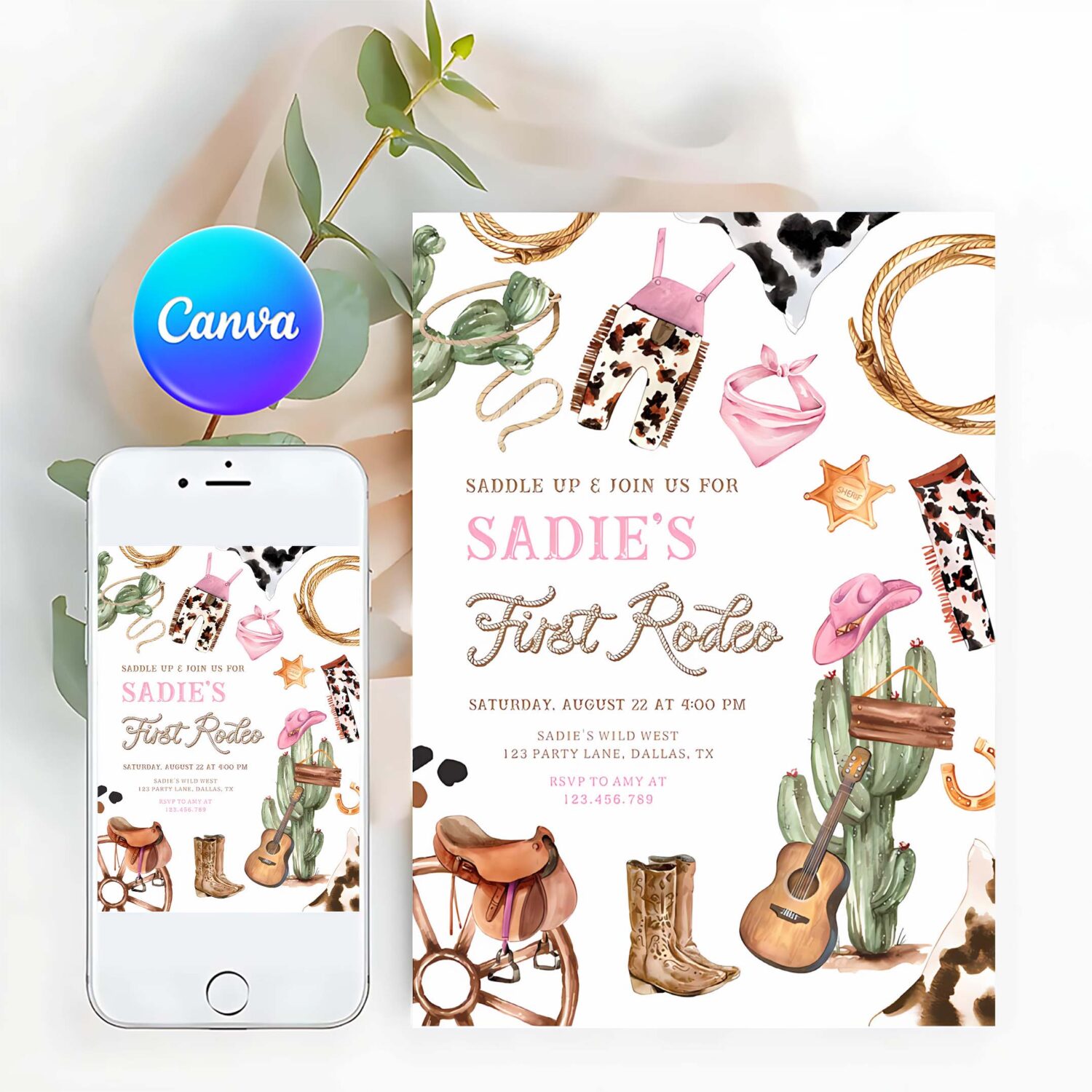 First rodeo cowboy wild west western girl birthday invitation t44c