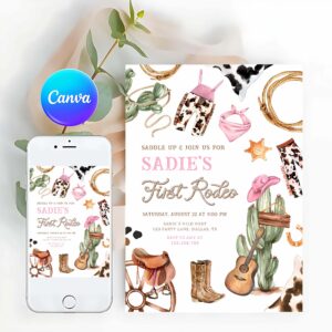 First Rodeo Invitation, First Rodeo Cowboy Wild West Western Girl Birthday Invitation