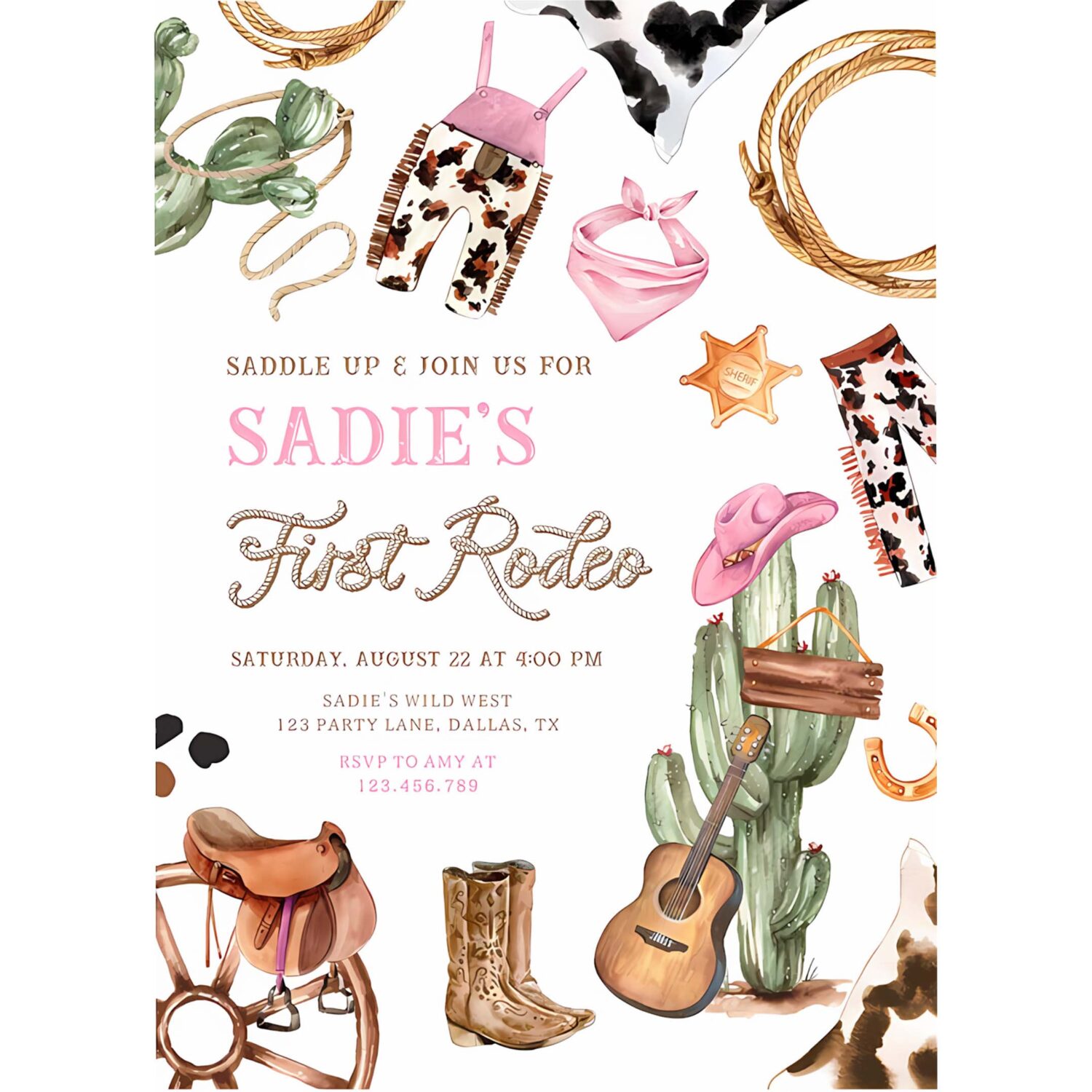 First rodeo cowboy wild west western girl birthday invitation t44c 4