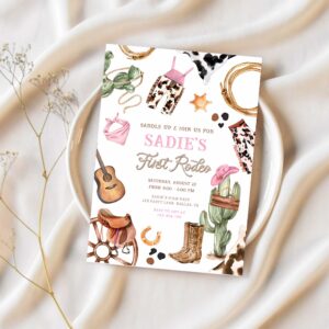 First rodeo cowboy wild west western girl birthday invitation t48g 1