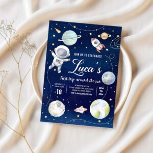 First trip around the sun outer space first birthday invitation 1