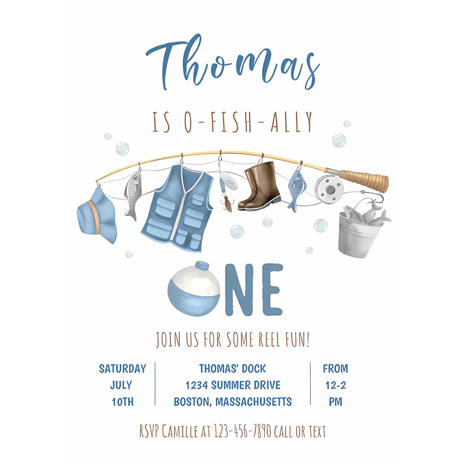 Fishing 1st birthday o fish ally one birthday invitation p25z 4