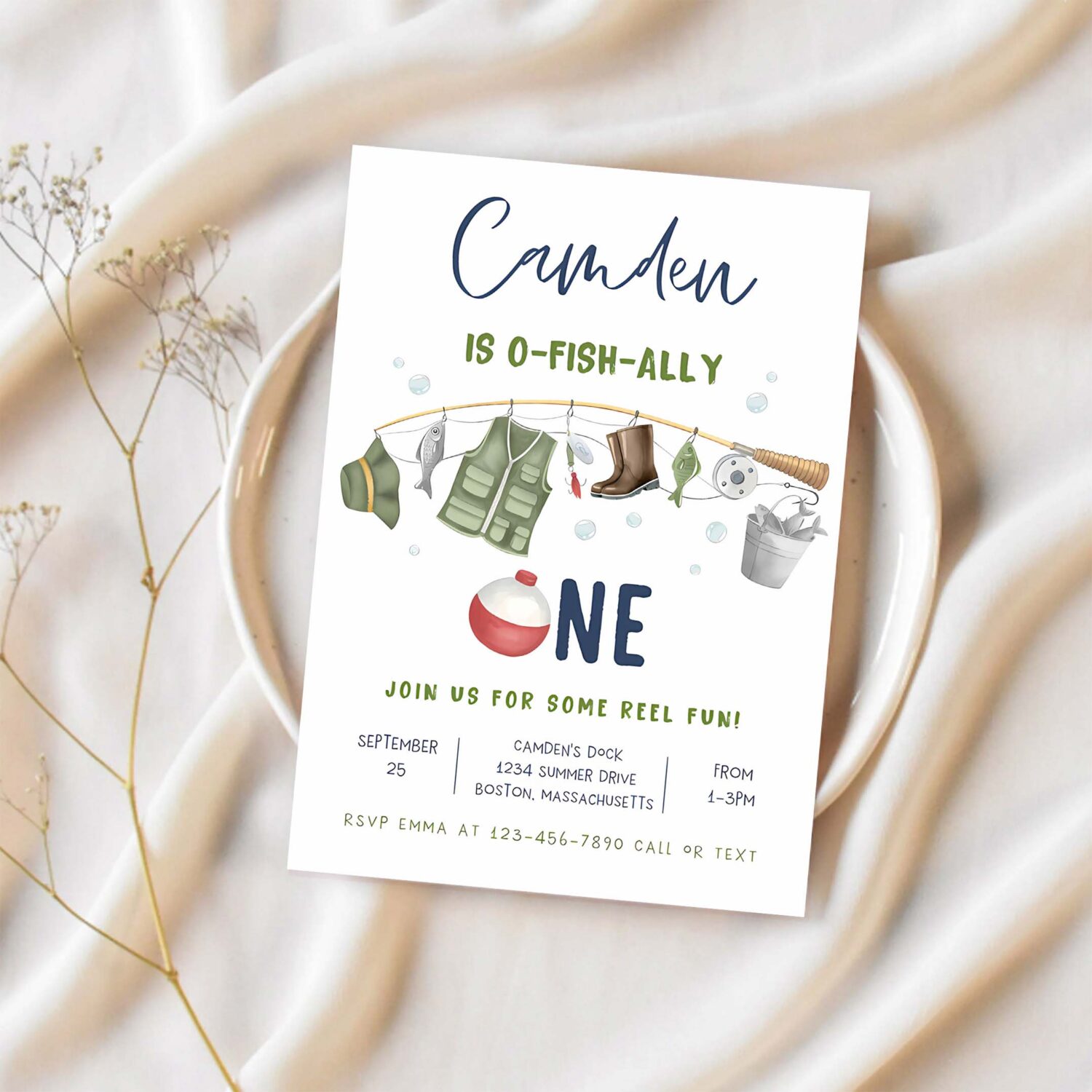 Fishing 1st birthday party invitation o fish ally one boy 1st birthday fisherman party gone fishing party 1