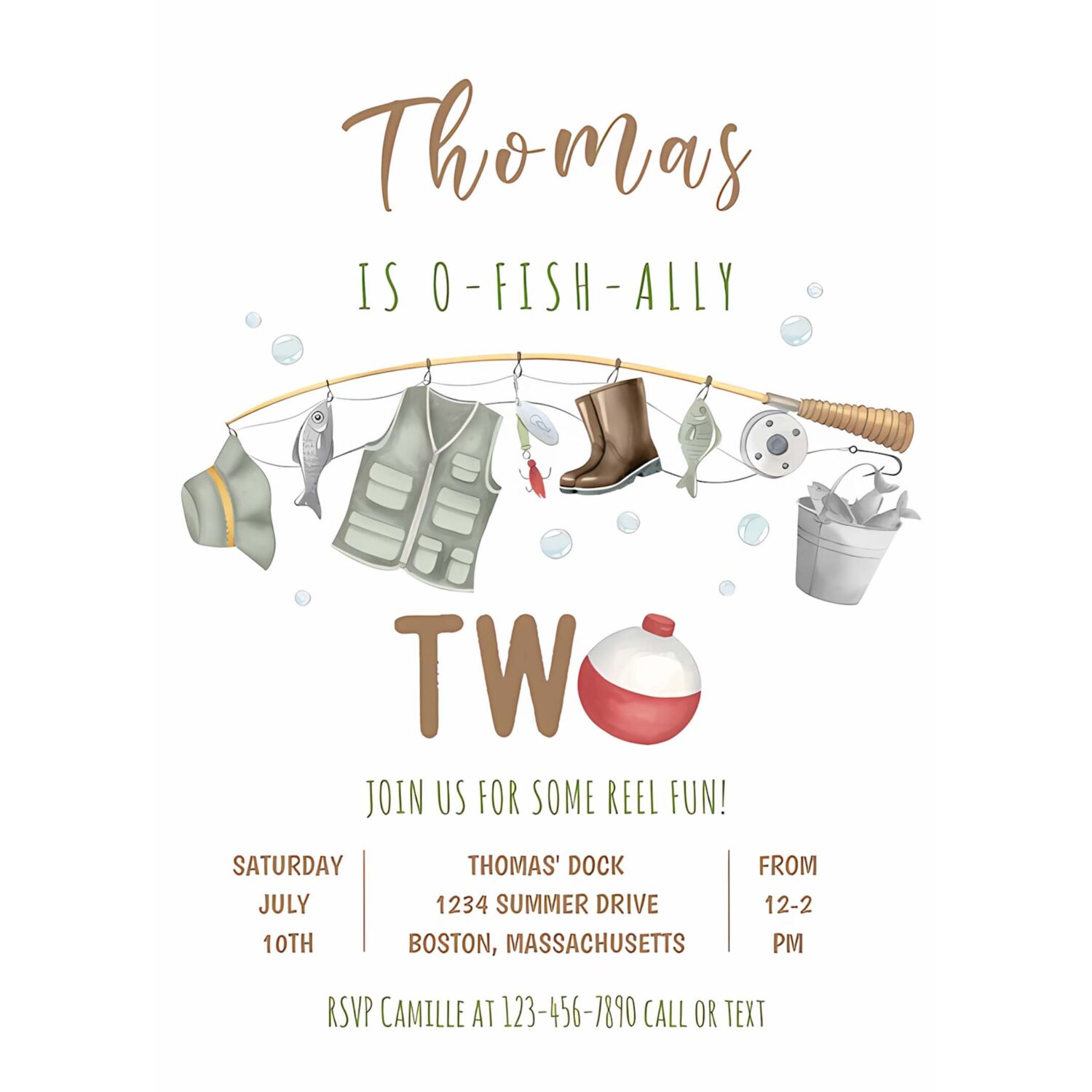 Fishing 2nd birthday o fish ally two birthday invitation w91x 4