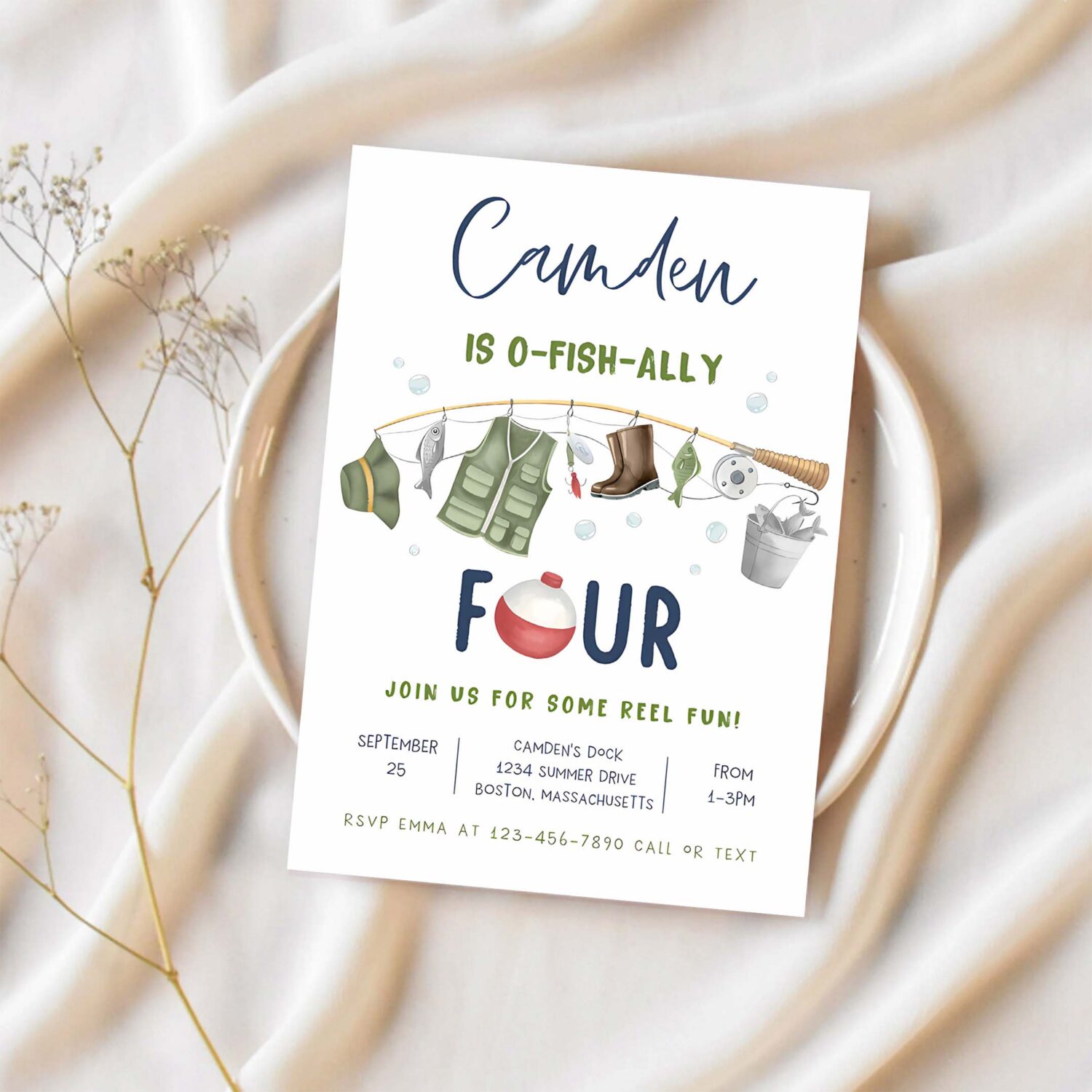 Fishing 4th birthday party invitation o fish ally four boy 4th birthday fisherman party gone fishing party 1