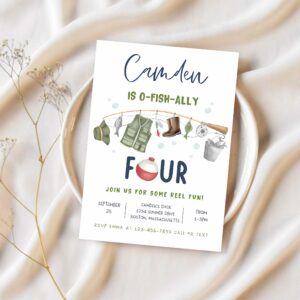 Fishing 4th birthday party invitation o fish ally four boy 4th birthday fisherman party gone fishing party 1