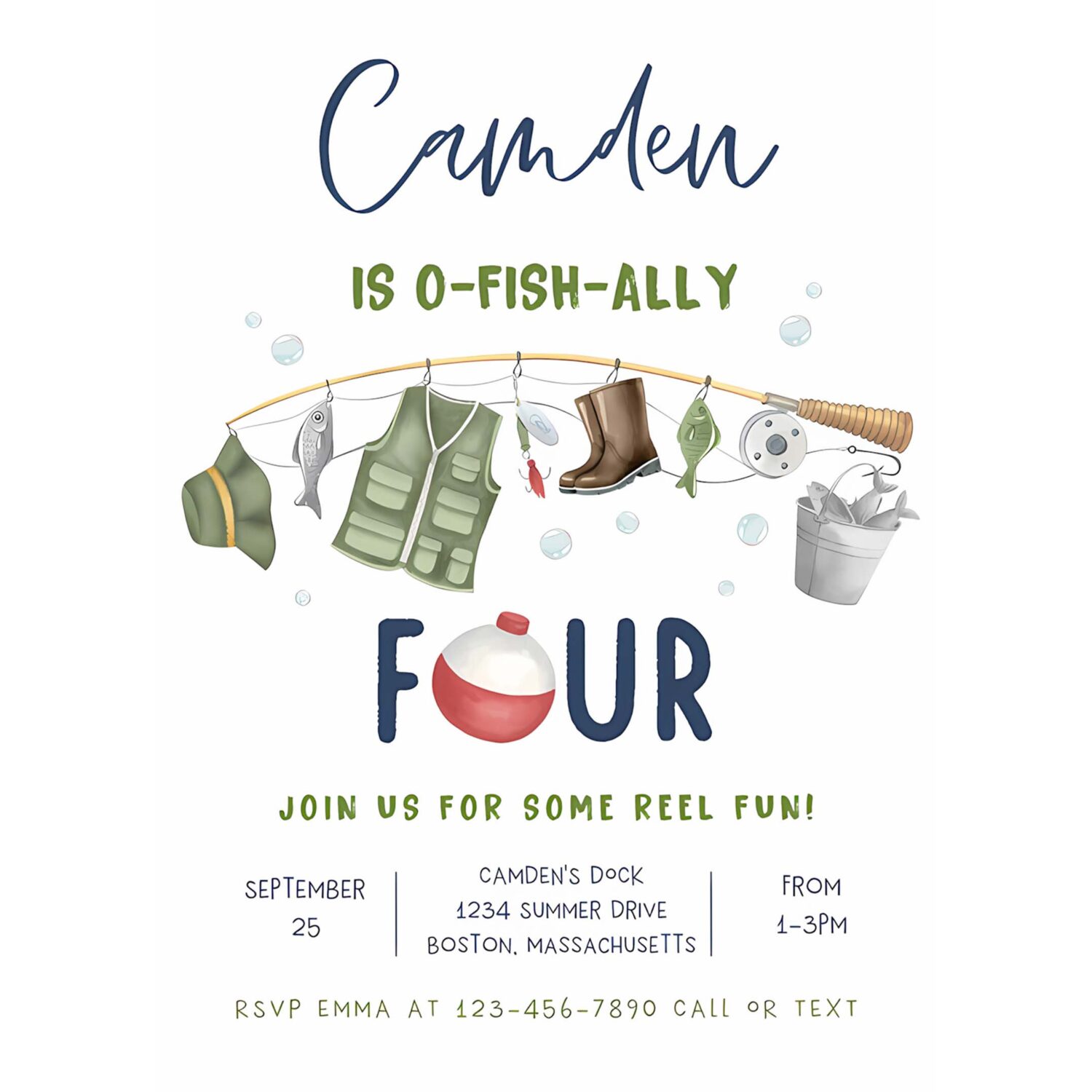 Fishing 4th birthday party invitation o fish ally four boy 4th birthday fisherman party gone fishing party 4