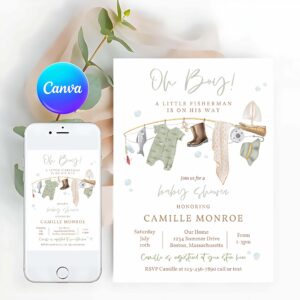 Fishing Invitation, Fishing Baby Shower Invitation, A Little Fisherman Is On The Way Baby Shower Invite Boy Fisherman Baby Shower