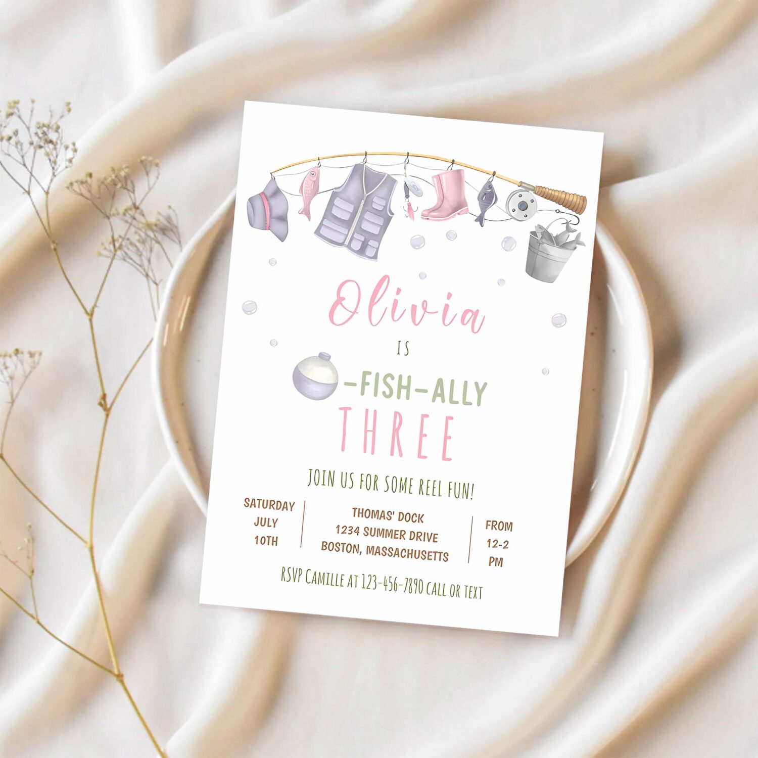 Fishing birthday party girl o fish ally party invitation u13x 1