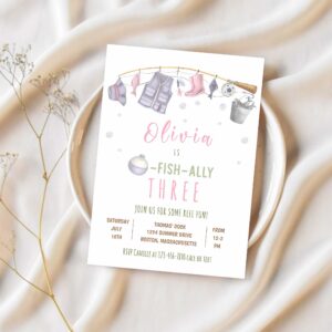 Fishing birthday party girl o fish ally party invitation u13x 1