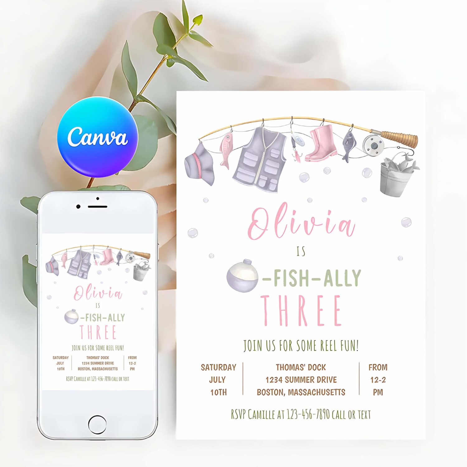 Fishing birthday party girl o fish ally party invitation u13x