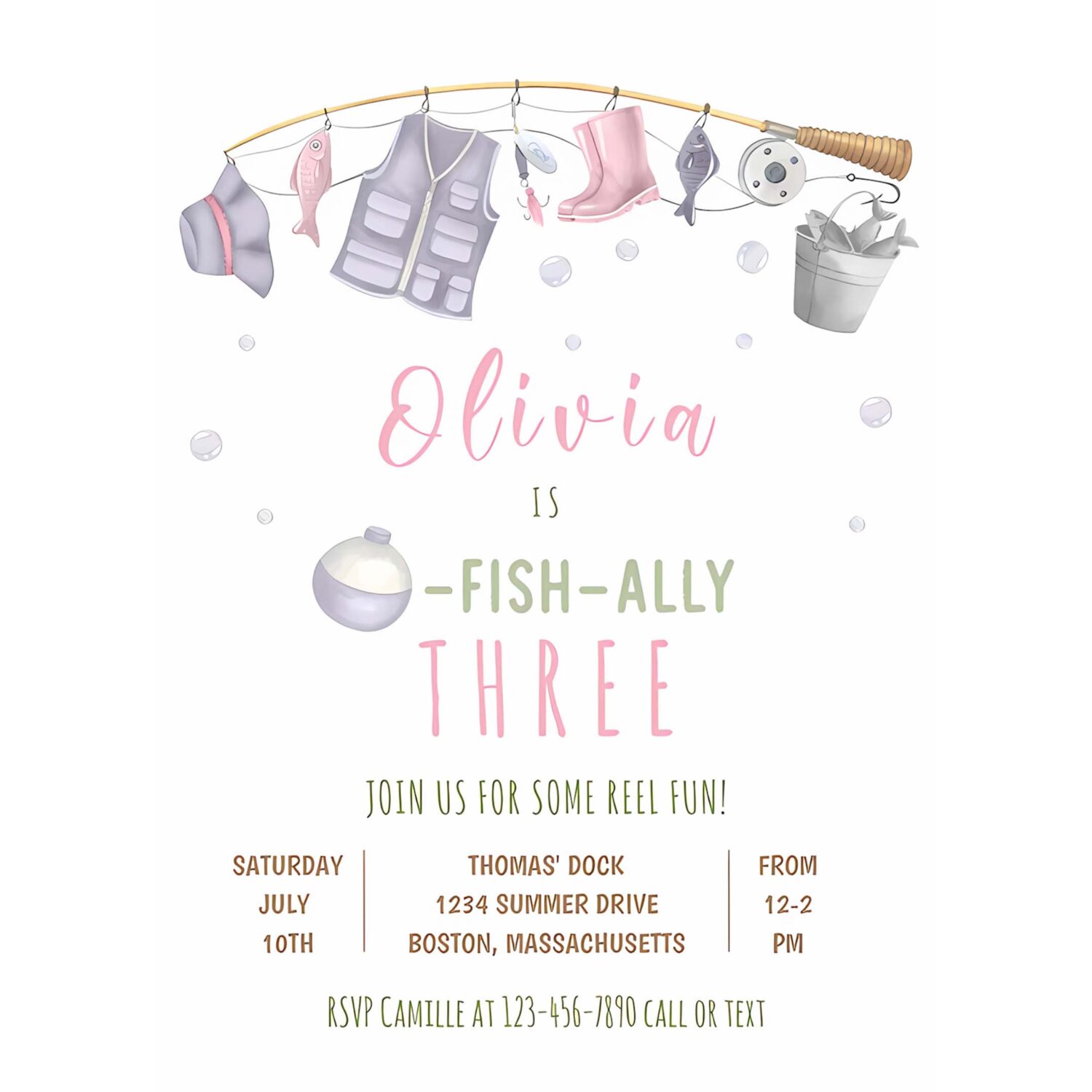 Fishing birthday party girl o fish ally party invitation u13x 4