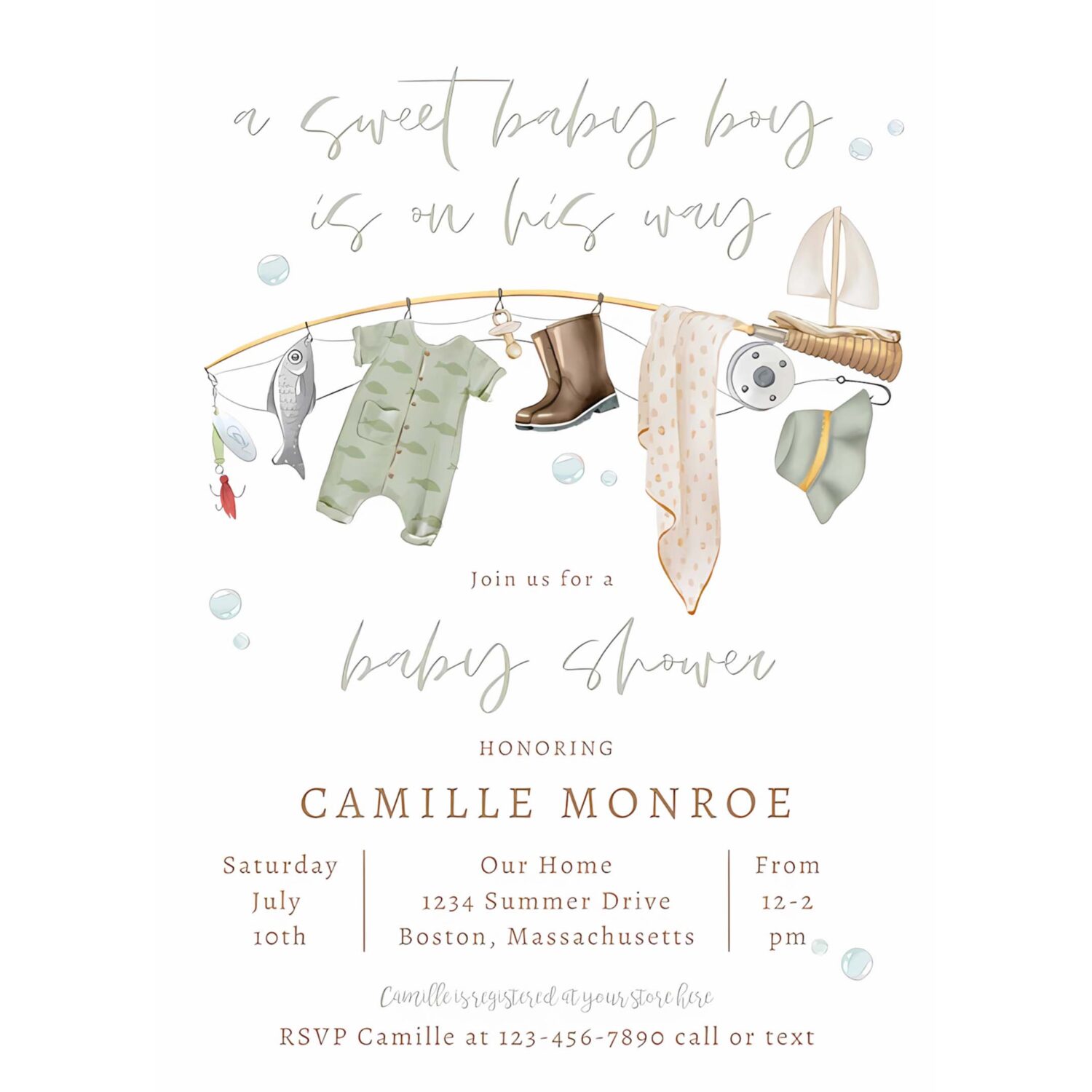 Fishing reel excited boy baby shower invitation a79l 4