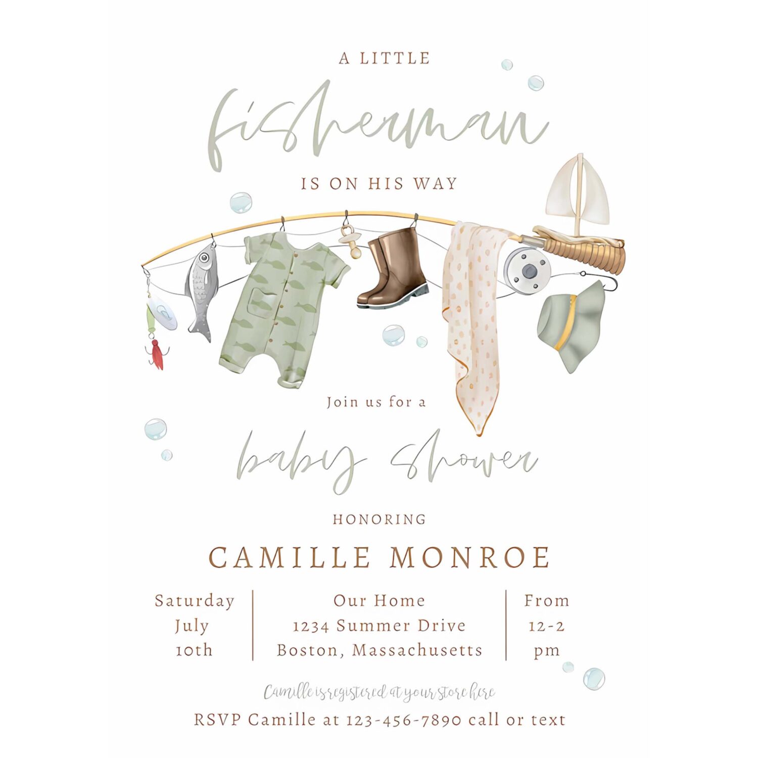 Fishing reel excited boy baby shower invitation k94m 4