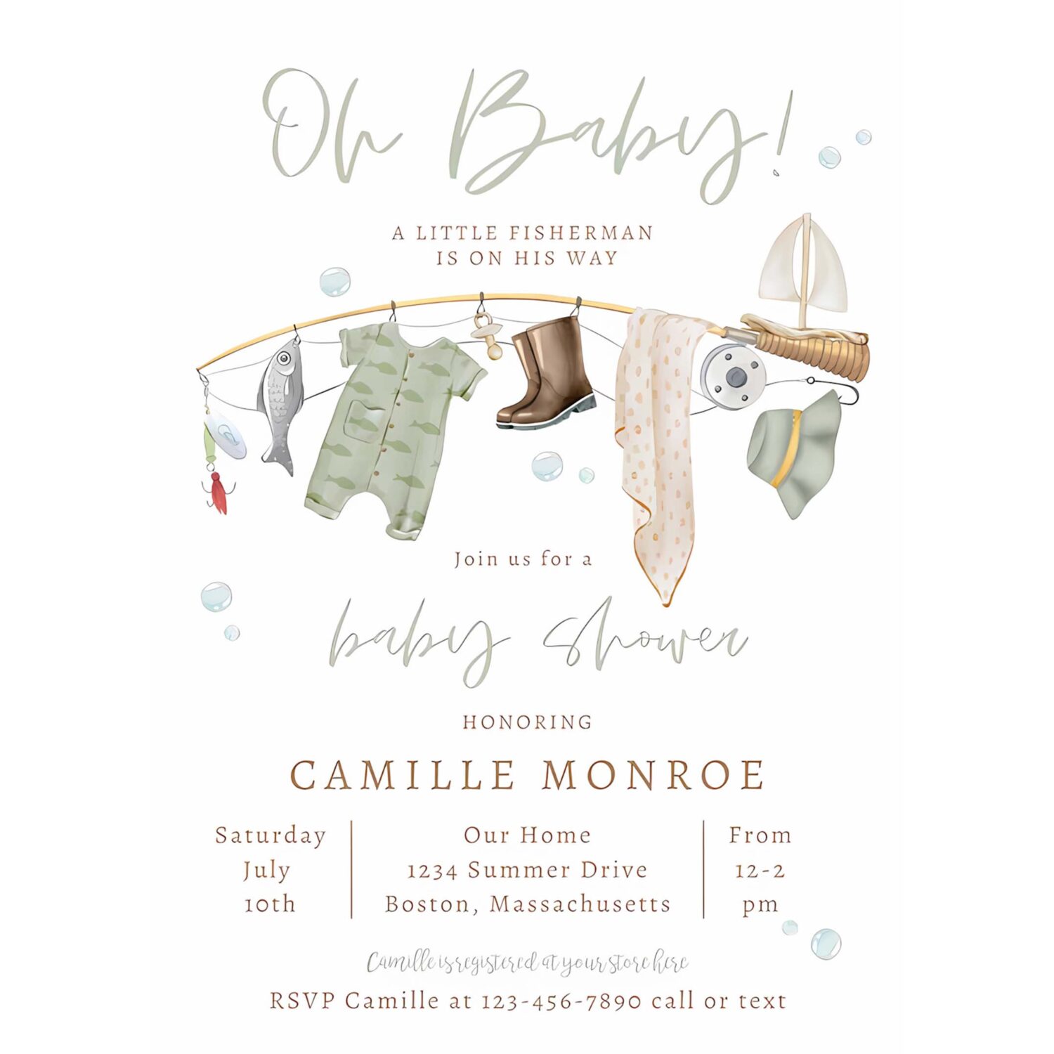 Fishing reel excited boy baby shower invitation l58v 4
