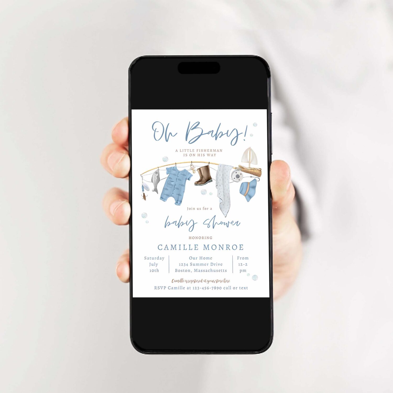 Fishing reel excited boy baby shower invitation o28s 2
