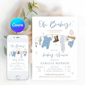 Fishing Invitation, Fishing Reel Excited Boy Baby Shower Invitation