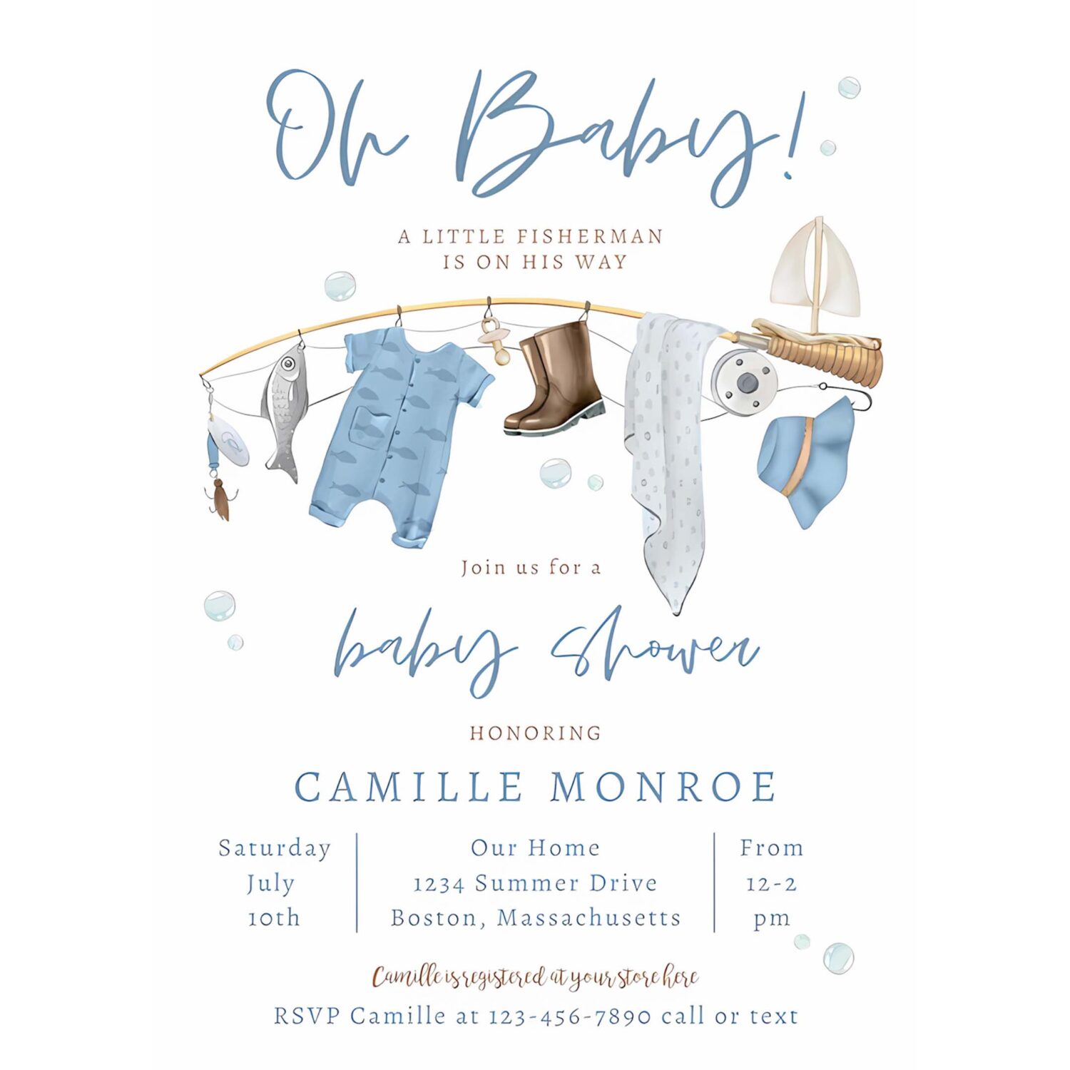 Fishing reel excited boy baby shower invitation o28s 4