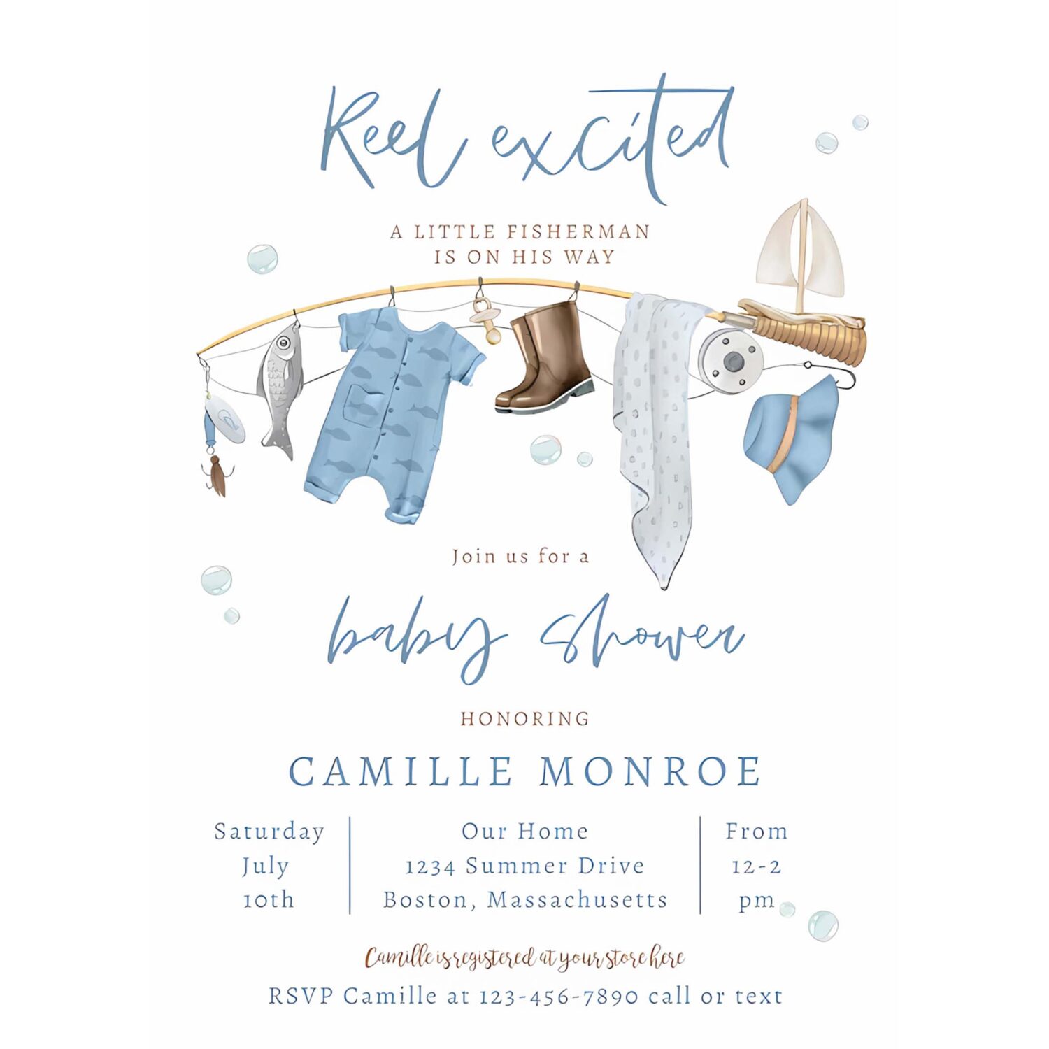 Fishing reel excited boy baby shower invitation t14v 4