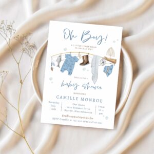 Fishing reel excited boy baby shower invitation x87t 1