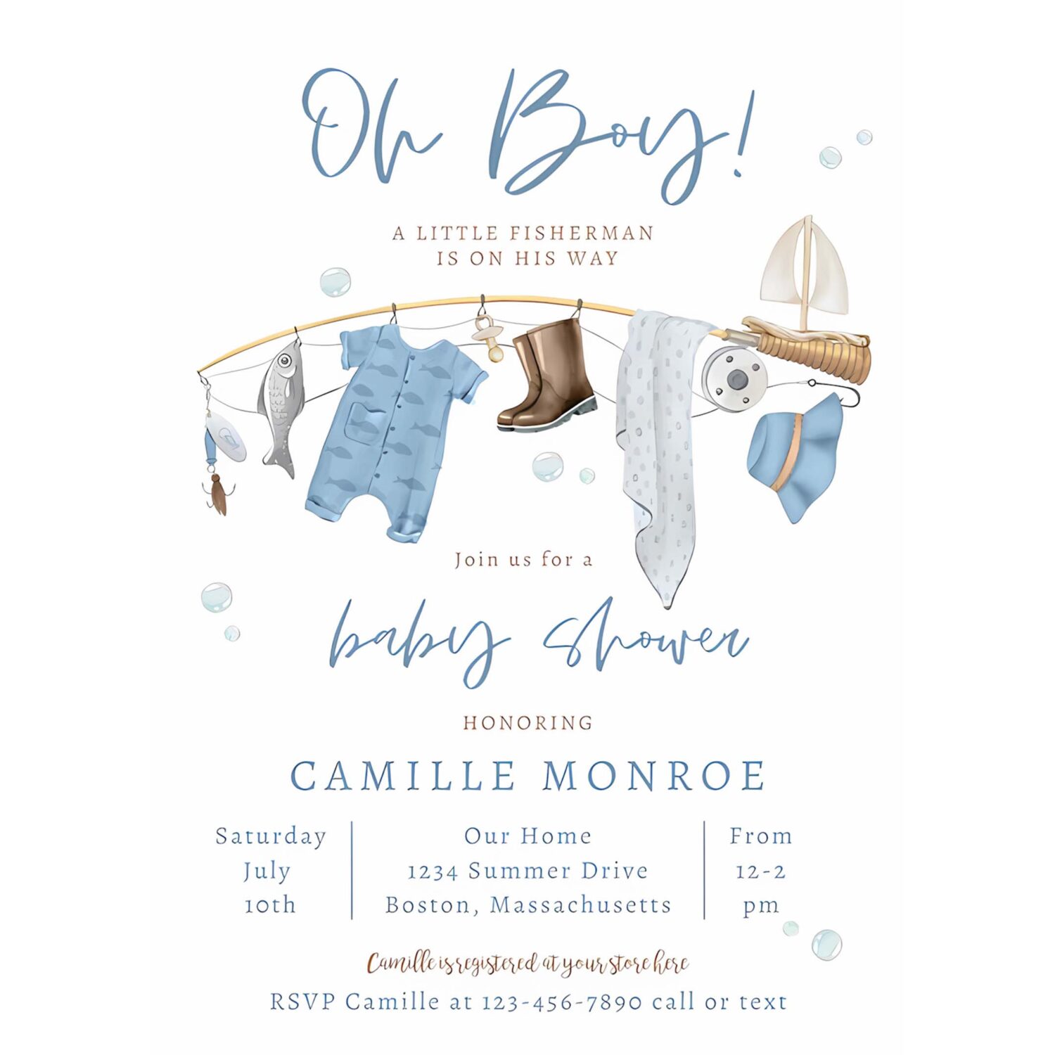 Fishing reel excited boy baby shower invitation x87t 4