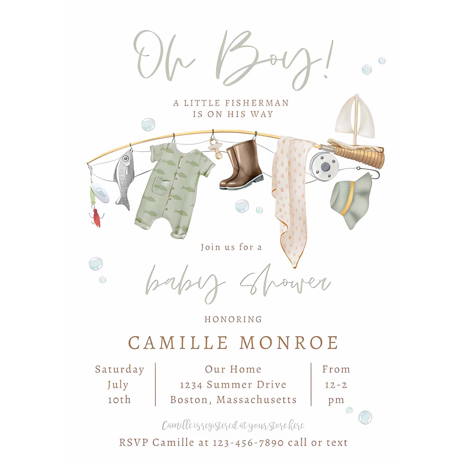 Fishing reel excited boy baby shower invitation y41g 4