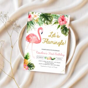 Flamingo birthday party invitation templatetropical birthday watercolor invite 1st birthday summer 1
