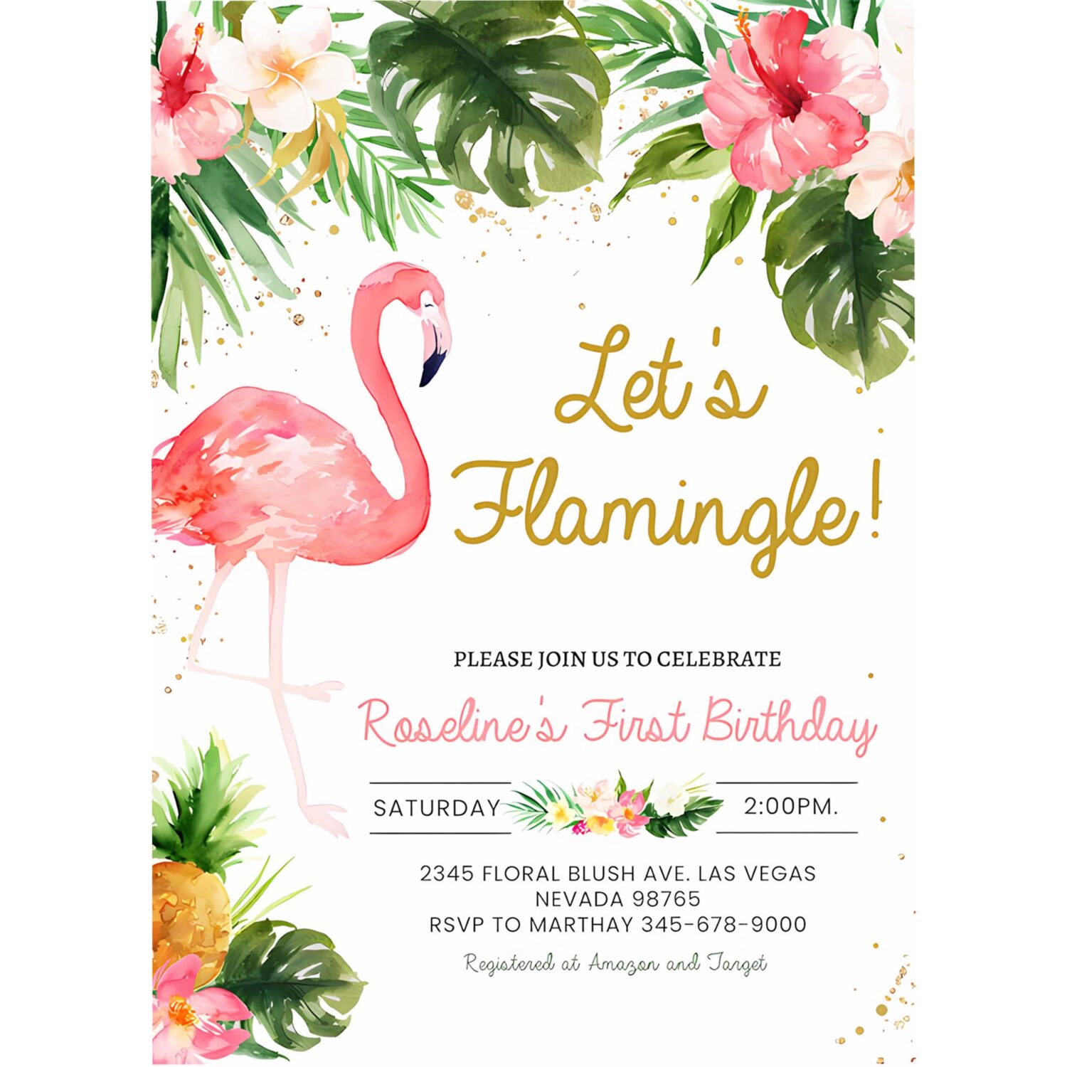 Flamingo birthday party invitation templatetropical birthday watercolor invite 1st birthday summer 4