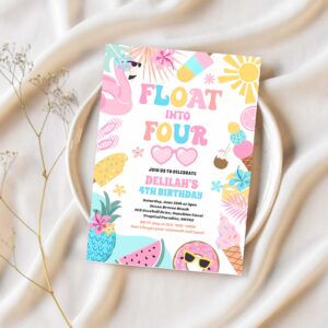 Float into four tropical beach 4th birthday party invitation n32v 1