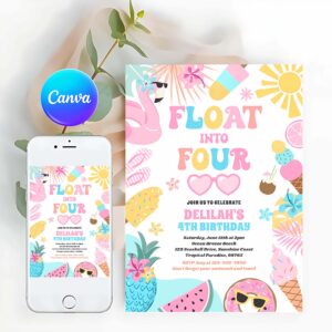 Tropical Beach Invitation, Float Into Four Tropical Beach 4th Birthday Party Invitation