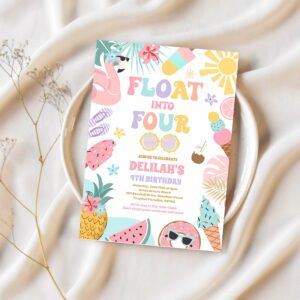 Float into four tropical beach 4th birthday party invitation r77a 1