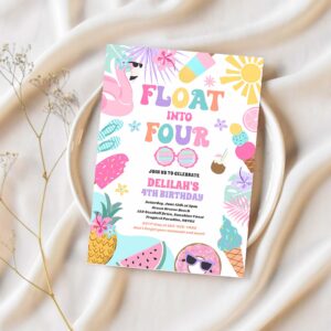 Float into four tropical beach 4th birthday party invitation v23j 1