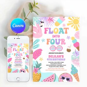 Tropical Beach Invitation, Float Into Four Tropical Beach 4th Birthday Party Invitation