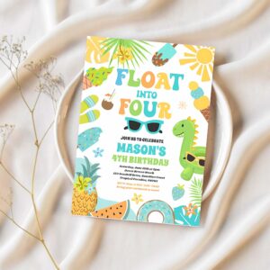 Float into four tropical beach 4th birthday party invitation w82n 1