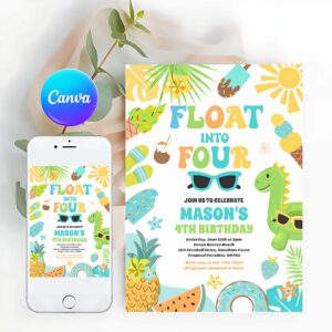 Tropical Beach Invitation, Float Into Four Tropical Beach 4th Birthday Party Invitation