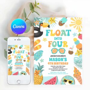 Tropical Beach Invitation, Float Into Four Tropical Beach 4th Birthday Party Invitation