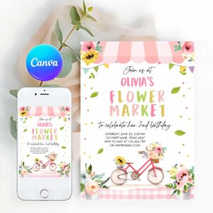 Farm Animal Invitation, Flower Market Birthday Invitation, Home Grown Farmers Farm Floral Market Girl Pink