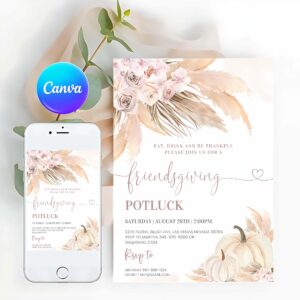 Friendsgiving Invitation, Autumn Friendsgiving Dinner Invite Template Holiday Invite