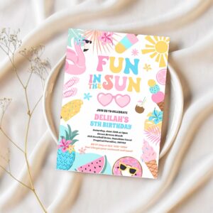 Fun in the sun tropical beach birthday party invitation c71w 1