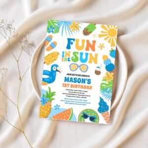 Fun in the sun tropical beach birthday party invitation h93x 1