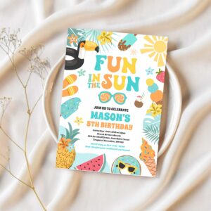 Fun in the sun tropical beach birthday party invitation l43h 1