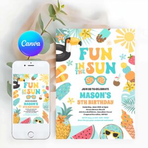 Tropical Beach Invitation, Fun In The Sun Tropical Beach Birthday Party Invitation