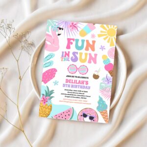 Fun in the sun tropical beach birthday party invitation t64a 1