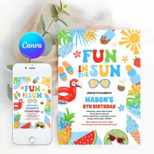 Tropical Beach Invitation, Fun In The Sun Tropical Beach Birthday Party Invitation