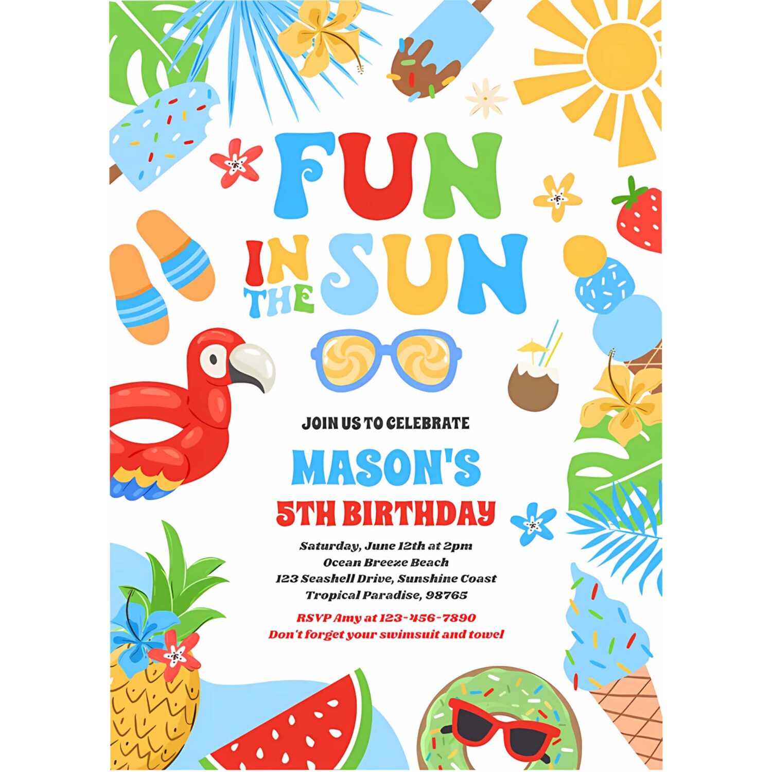 Fun in the sun tropical beach birthday party invitation u93l 4