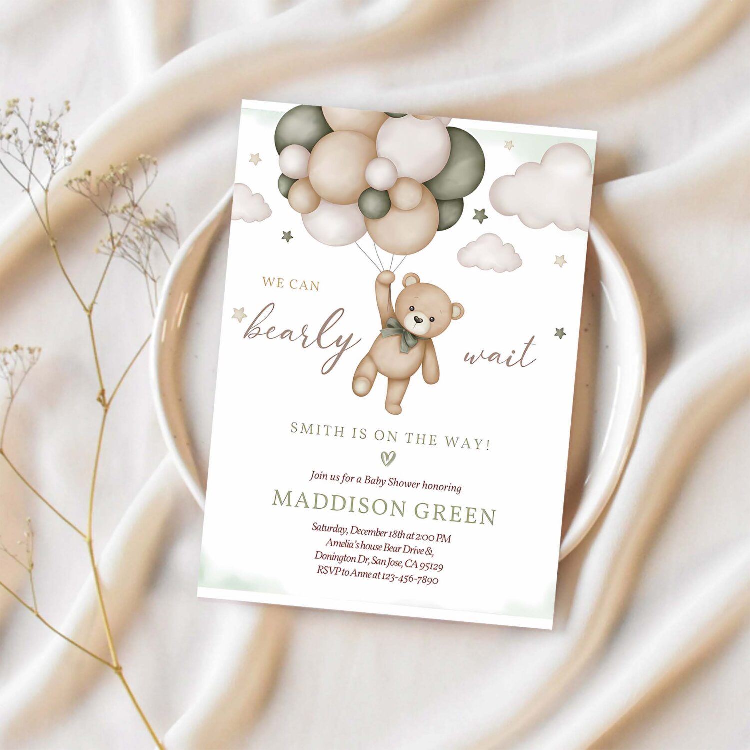 Gender neutral bear baby shower invitation we can bearly wait baby shower invite 1