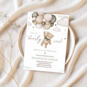 Gender neutral bear baby shower invitation we can bearly wait baby shower invite 1