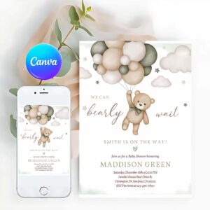 We Can Bearly Wait Invitation, Gender Neutral Bear Baby Shower Invitation, We Can Bearly Wait Baby Shower Invite